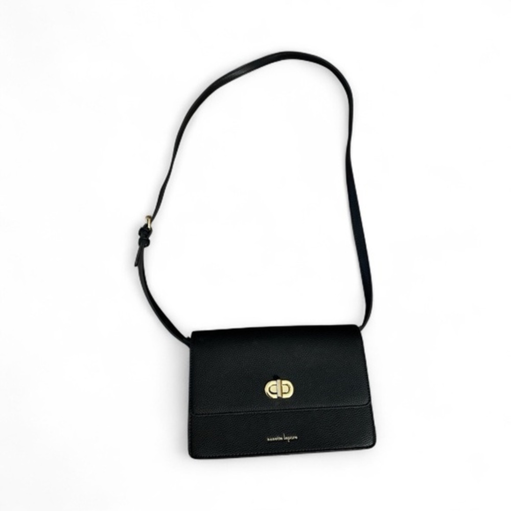 Nanette Lepore Black Vegan Leather Crossbody Bag Gold TurnLock Adjustable Strap